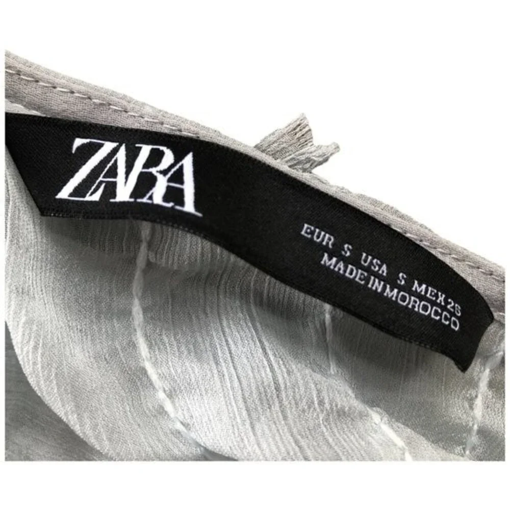 ZARA Seafoam Green Gauzy Beachy Boho Long Sleeve Y2K Ribbon Applique Top Size S - Picture 6 of 8